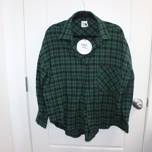Princess Polly Stark Shirt Green Check Size 4 Oversized Button Down Plaid New - Picture 1 of 4
